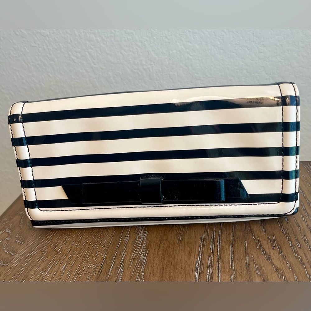 Kate Spade Black and Cream Striped Clutch